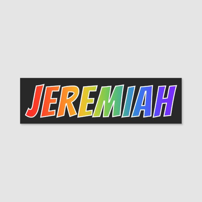 Vorname "JEREMIAS": Spaß-Regenbogen-Farbton Namensschild (Vorderseite)