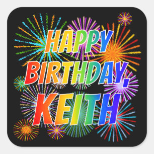 Vorname "KEITH", Fun "HAPPY BIRTHDAY" Quadratischer Aufkleber