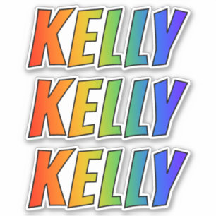 Vorname "KELLY" mit Spaß-Regenbogen-Farbton Aufkleber