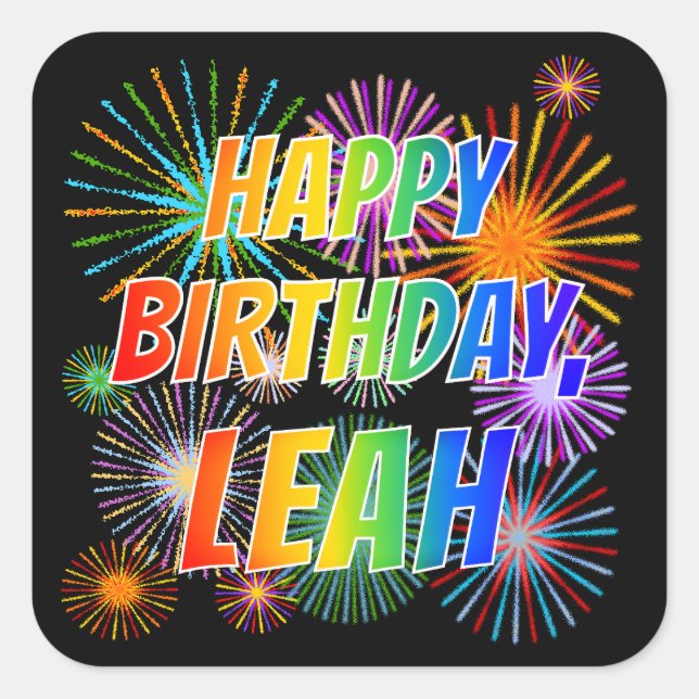 Vorname "LEAH", Fun "HAPPY BIRTHDAY" Quadratischer Aufkleber (Vorderseite)