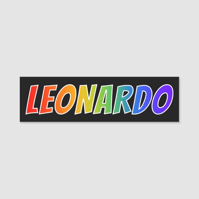 Vorname "LEONARDO": Spaß-Regenbogen-Farbton Namensschild (Vorderseite)