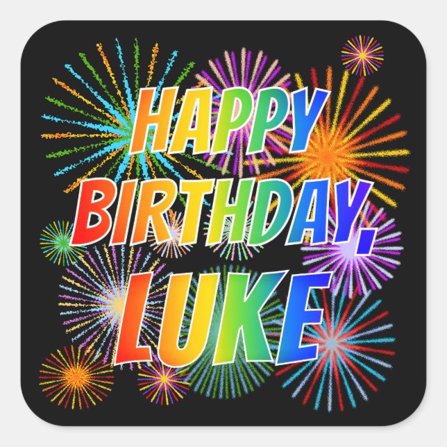 Vorname "LUKE", Fun "HAPPY BIRTHDAY" Quadratischer Aufkleber (Vorderseite)