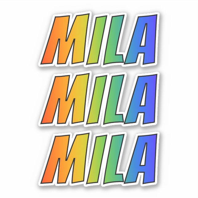 Vorname "MILA" mit/ Fun Rainbow Coloring Aufkleber (Vorderseite)
