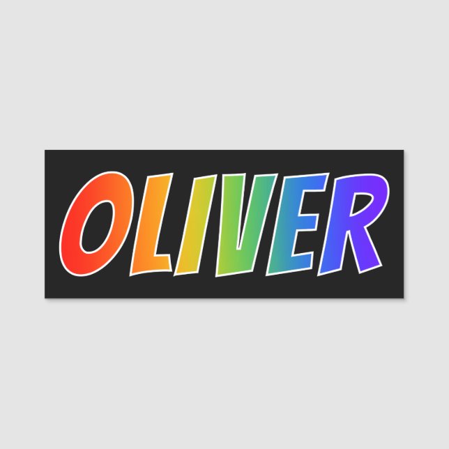 Vorname "OLIVER": Spaß-Regenbogen-Farbton Namensschild (Vorderseite)