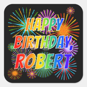 Vorname "ROBERT", Fun "HAPPY BIRTHDAY" Quadratischer Aufkleber