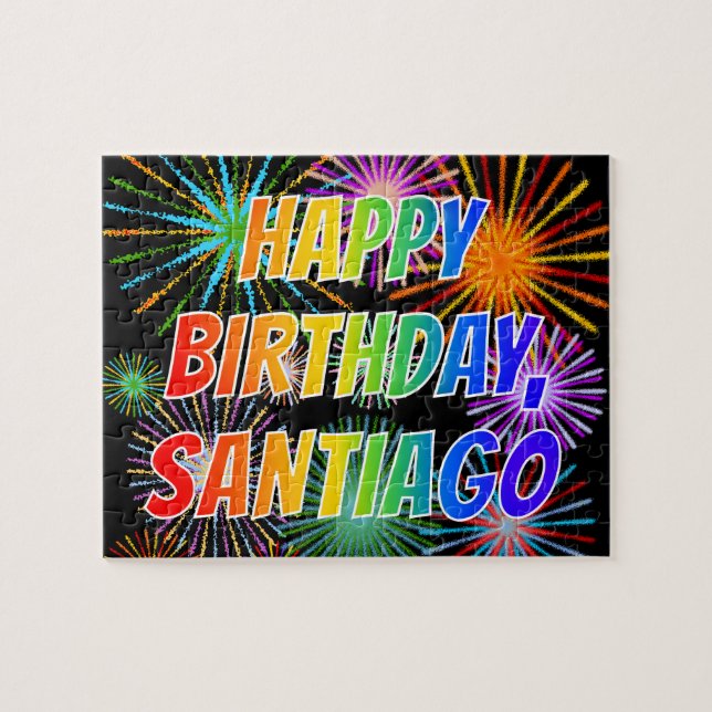 Vorname "SANTIAGO", Spaß "GLÜCKLICHER GEBURTSTAG" (Horizontal)