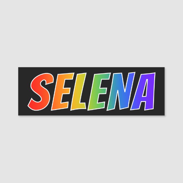 Vorname "SELENA": Spaß-Regenbogen-Farbton Namensschild (Vorderseite)