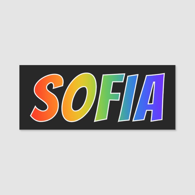 Vorname "SOFIA": Spaß-Regenbogen-Farbton Namensschild (Vorderseite)