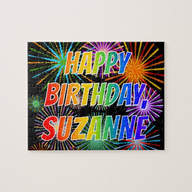 Vorname "SUZANNE", Fun "HAPPY BIRTHDAY" (Horizontal)