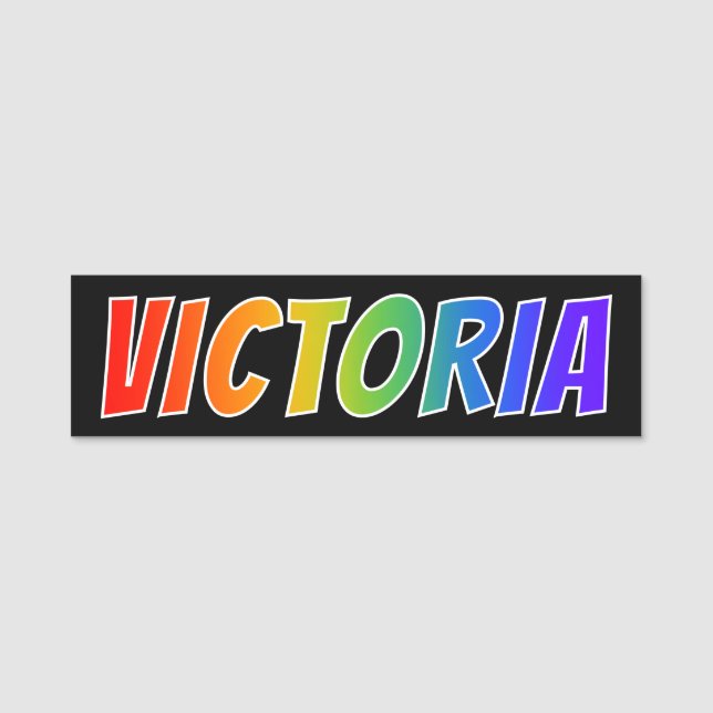 Vorname "VICTORIA": Spaß-Regenbogen-Farbton Namensschild (Vorderseite)
