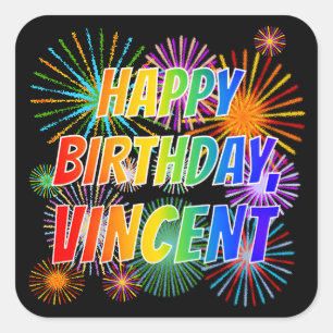 Vorname "VINCENT", Fun "HAPPY BIRTHDAY" Quadratischer Aufkleber