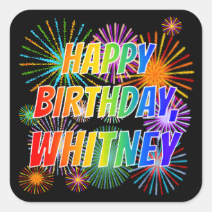 Vorname "WHITNEY", Fun "HAPPY BIRTHDAY" Quadratischer Aufkleber