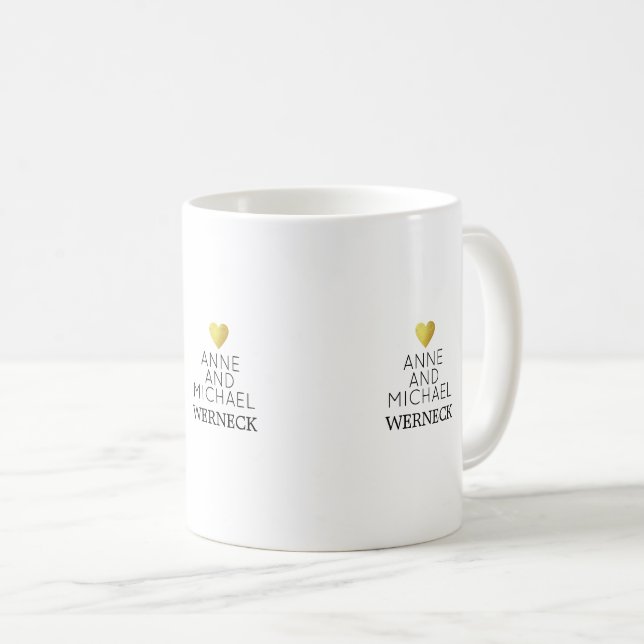 Vornamen / Nachname, Liebe Hochzeit weiß Kaffeetasse (VorderseiteRechts)
