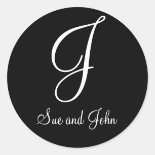 Vornamen und Schwarzweiss-Siegel des Monogramm-J Runder Aufkleber