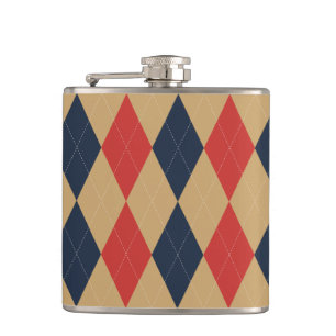 Vornehm Argyle Khaki Navy Rot Personalisiert Flachmann