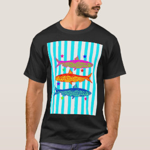 Vornehm Lebendige Sardinen Sommer Gestreift Küsten T-Shirt