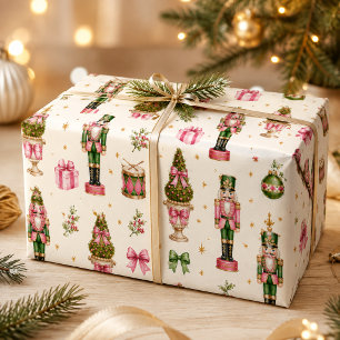 Vornehm Rosa Grüne Wasserfarbe Nussknacker Weihnac Geschenkpapier