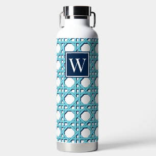 Vornehme aqua blaue Rattanrohr-Gitter-Monogramm  Trinkflasche