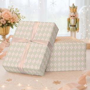 Vornehme Argyle-Pfirsich-Minz-Weihnachtsfeier Geschenkpapier