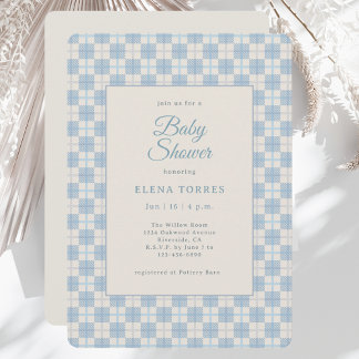 Vornehme Baby-Party-Einladung im karierten Blau-De Einladung