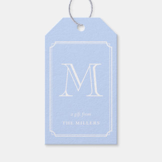 Vornehme blau-weiße Monogramm-Geschenkanhänger Geschenkanhänger
