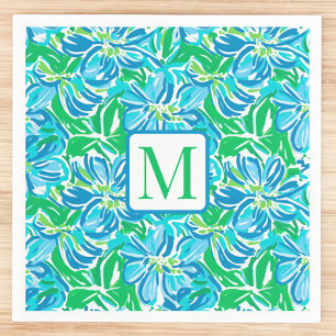 Vornehme blaue Blumen Monogramm Serviette