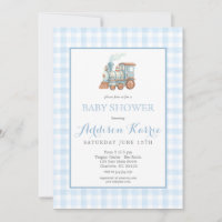 Vornehme blaue Gingham Choo Choo Zug Baby Shower