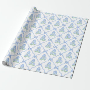Vornehme Blaue Hortensie mit blauem Bogen-Spaliere Geschenkpapier