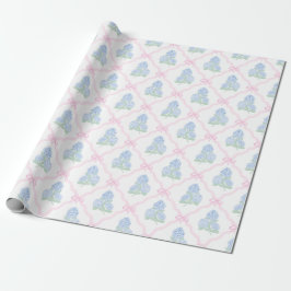 Vornehme Blaue Hortensie mit rosa Bogen-Gitter Geschenkpapier