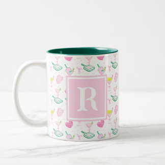 Vornehme Coquette-Monogramm-Pickleball-Geschenk Zweifarbige Tasse