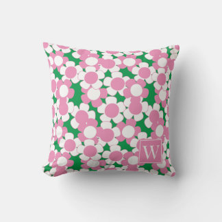 Vornehme Daisy Bloom – Rosa und grünes Monogramm Kissen