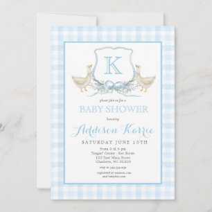Vornehme Gans Blau kariert Baby Shower Einladung