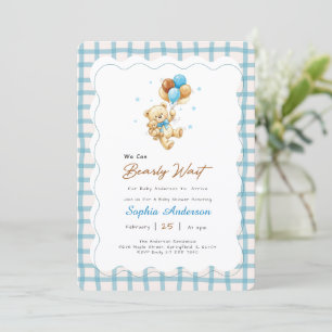 Vornehme Gingham-Teddybär-Baby-Shower Einladung