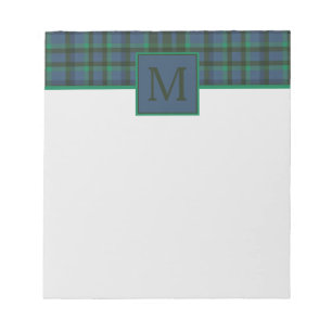 Vornehme grüne und blaue karierte Monogramm Notizblock