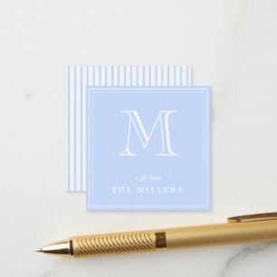 Vornehme hellblaue und weiße Monogramm-Geschenkanh Begleitkarte