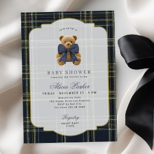 Vornehme Karo-Tartan-Polo-Bär-Baby-Party für einen Einladung