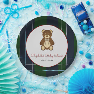Vornehme Karo-Teddybär-Baby-Party Pappteller