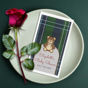 Vornehme Karo-Teddybär-Baby-Party Serviette