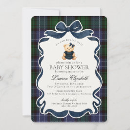 Vornehme Kokette Bär-Tartan-Karo-Baby-Party Einladung