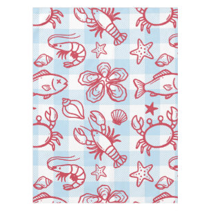 Vornehme Küsten-Meeresfrüchte-Gingham-Küchendekora Tischdecke