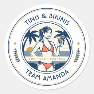 Vornehme Küsten-Tinis & Bikinis Team Braut Runder Aufkleber