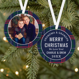 Vornehme Navy-Kariert-Weihnachtsgeschenke für Groß Ornament