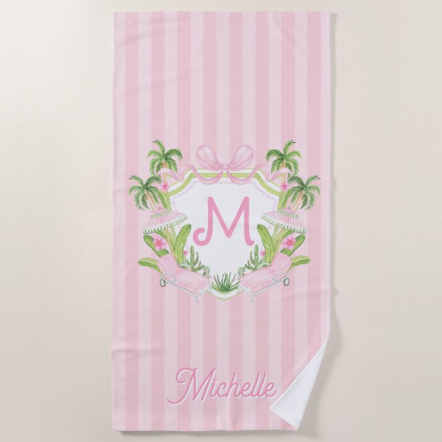 Vornehme Palm Beach Monogramm-Krone Strandtuch (Vorderseite)