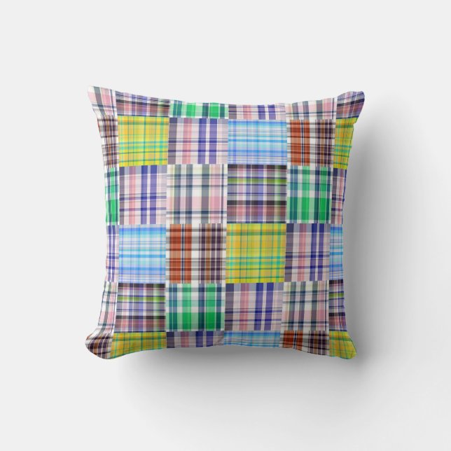 Vornehme Patchwork-Madras-Karomuster Kissen (Vorderseite)