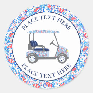 Vornehme patriotische Krabben Golfcart Runder Aufkleber