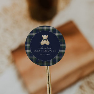 Vornehme Polo-Tartan-Teddybär-Jungen-Baby-Party Runder Aufkleber
