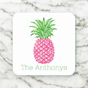 Vornehme rosa Ananas-Personalisierung  Rechteckiger Pappuntersetzer