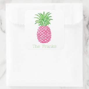 Vornehme rosa Ananas-Sterne Personalisiert  Quadratischer Aufkleber