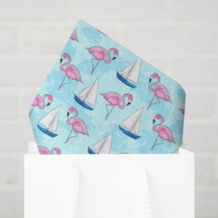 Vornehme rosa Flamingos und blaue Segelboote Küste Seidenpapier