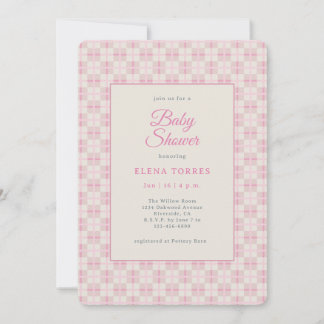 Vornehme rosa karierte Babyparty-Einladung Einladung